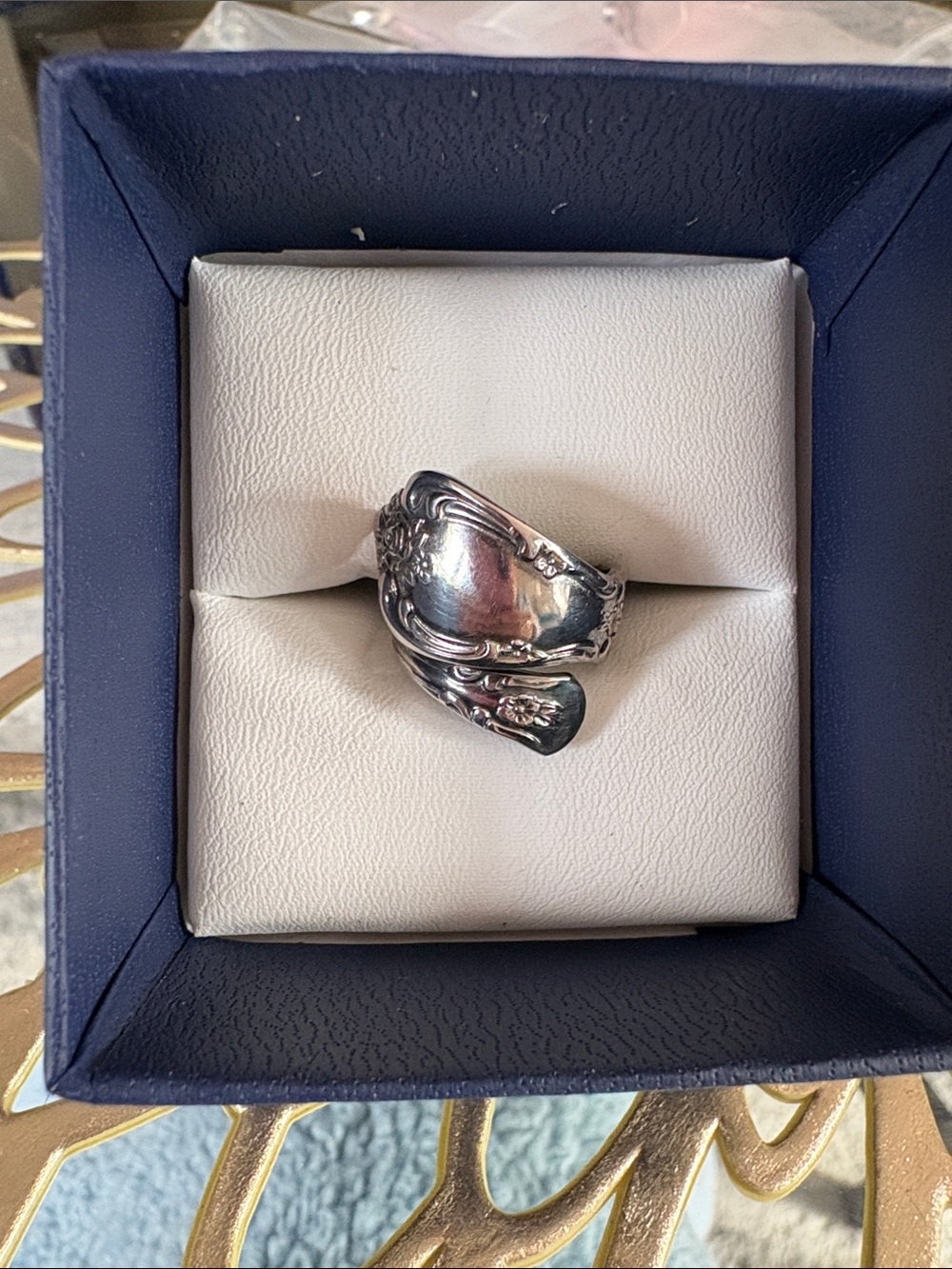 Vintage Gorgeous WMA Rogers Oneida Silver Floral Flower Spoon Wrap Ring Sz4